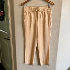 Amanda Uprichard Drawstring Elastic Silk Pants Size Small Peach Beige